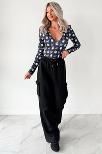 Daily Pause Wide Leg Cargo Sweatpants (Black) - NanaMacs