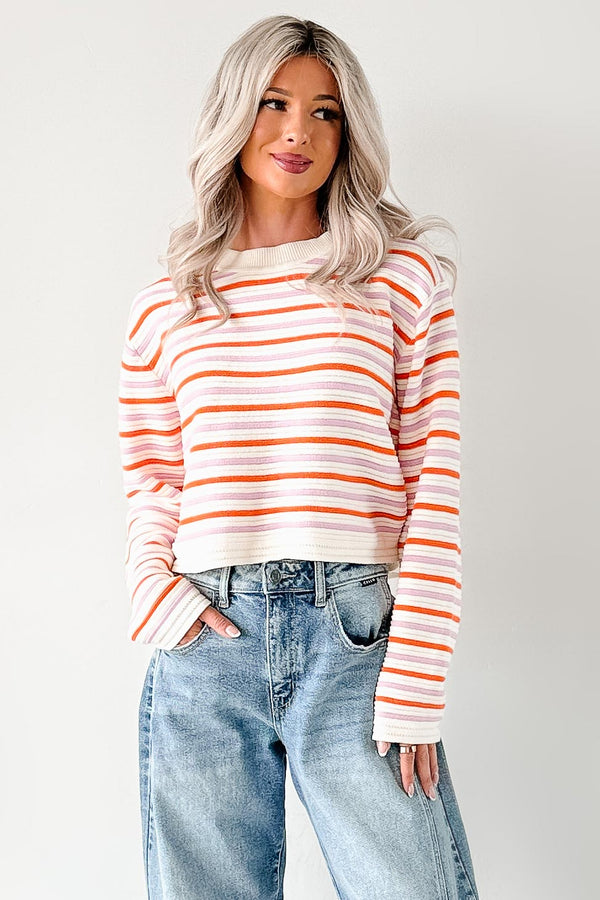 Sunset Feelings Stripe Knit Sweater (Cream/Pink/Orange) - NanaMacs