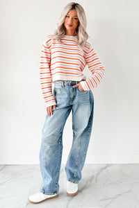 Sunset Feelings Stripe Knit Sweater (Cream/Pink/Orange) - NanaMacs