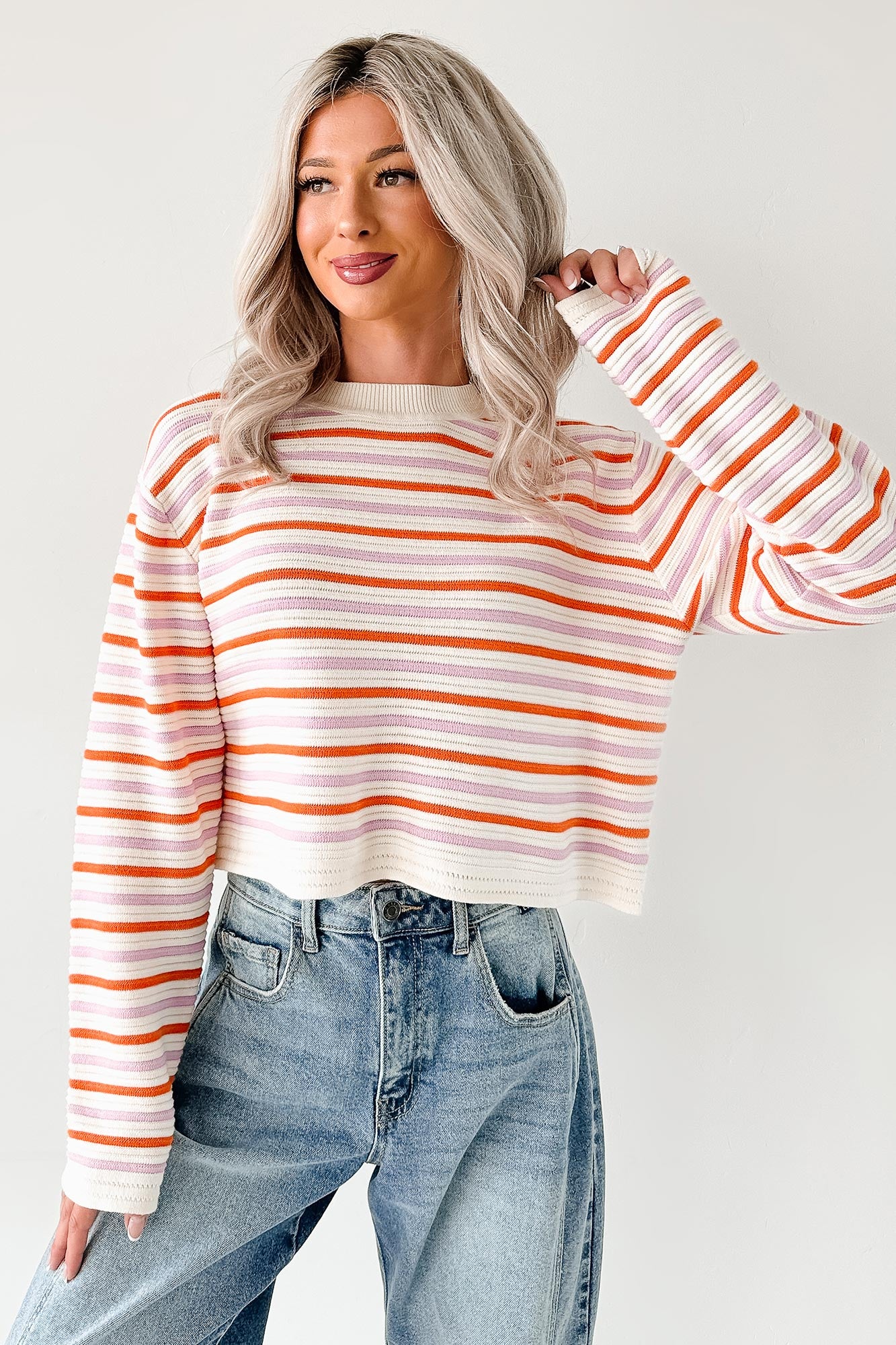 Sunset Feelings Stripe Knit Sweater (Cream/Pink/Orange) - NanaMacs
