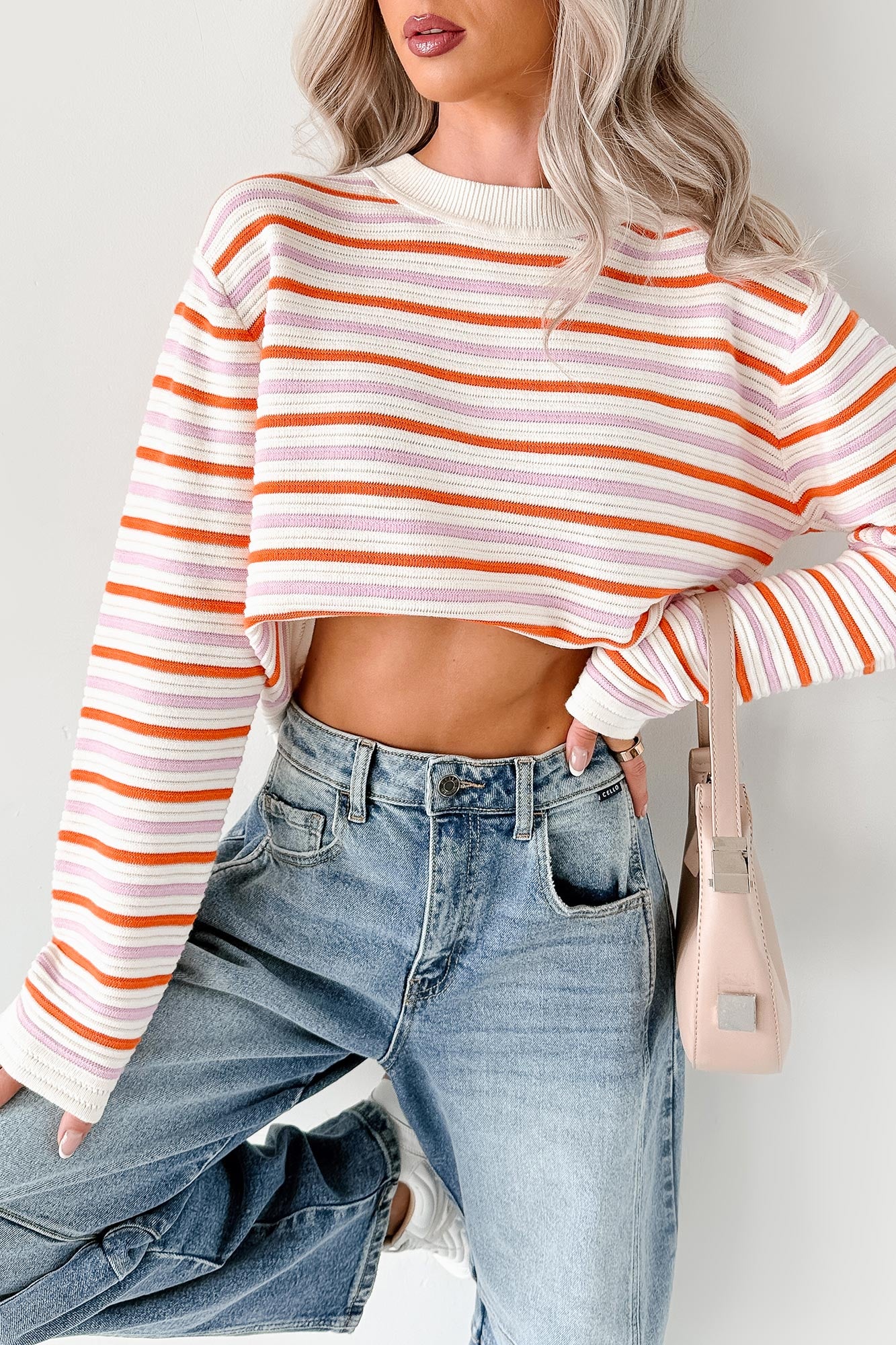 Sunset Feelings Stripe Knit Sweater (Cream/Pink/Orange) - NanaMacs