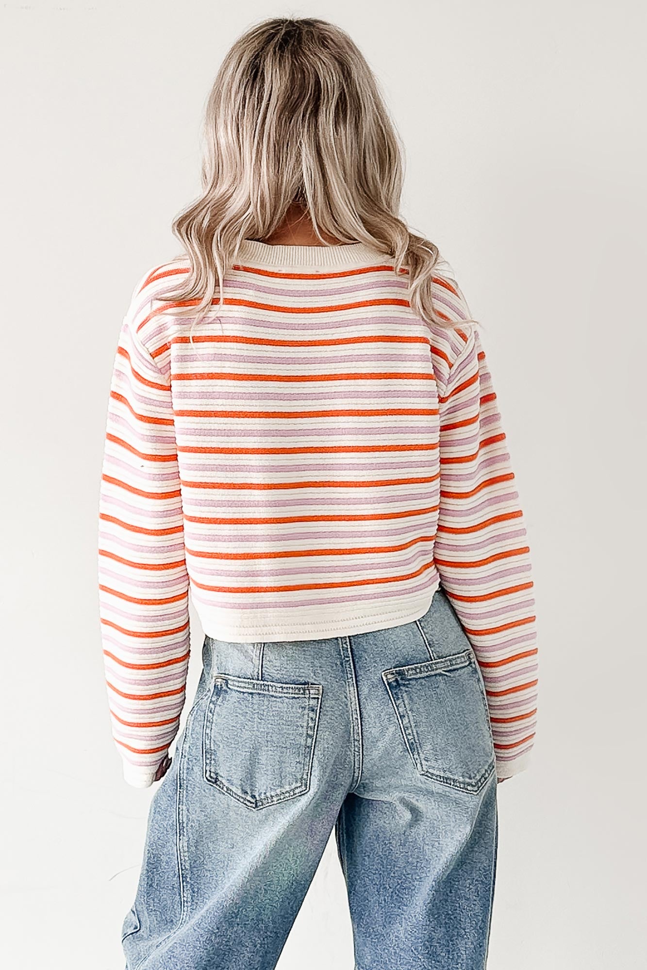 Sunset Feelings Stripe Knit Sweater (Cream/Pink/Orange) - NanaMacs
