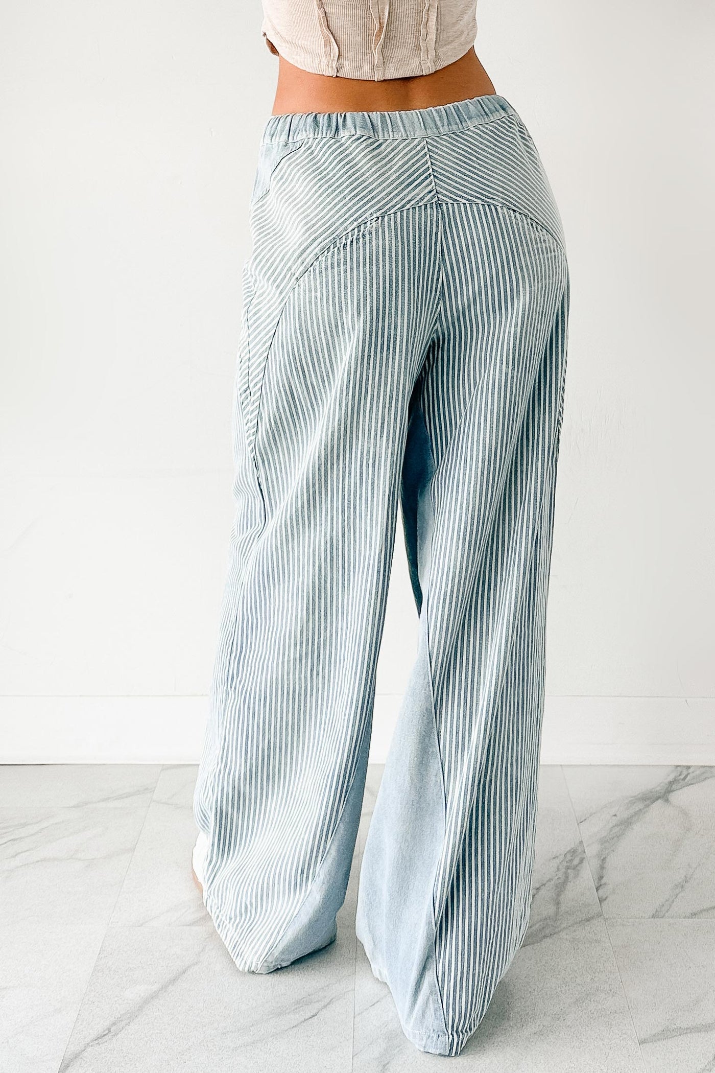 Franklin Striped Drawstring Wide Leg Jeans (Denim) - NanaMacs