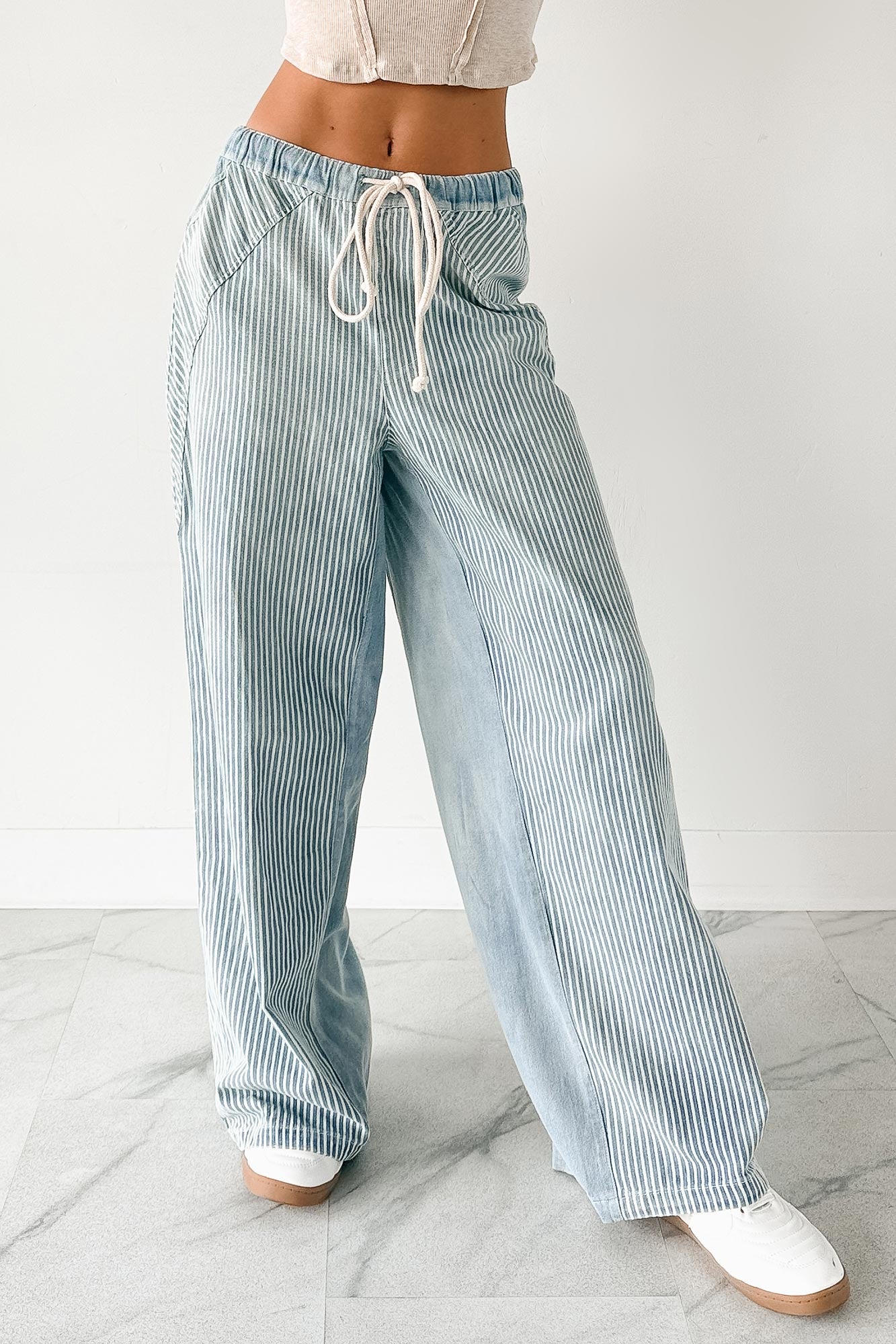 Franklin Striped Drawstring Wide Leg Jeans (Denim) - NanaMacs
