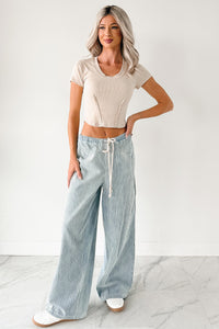 Franklin Striped Drawstring Wide Leg Jeans (Denim) - NanaMacs