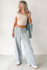 Franklin Striped Drawstring Wide Leg Jeans (Denim) - NanaMacs