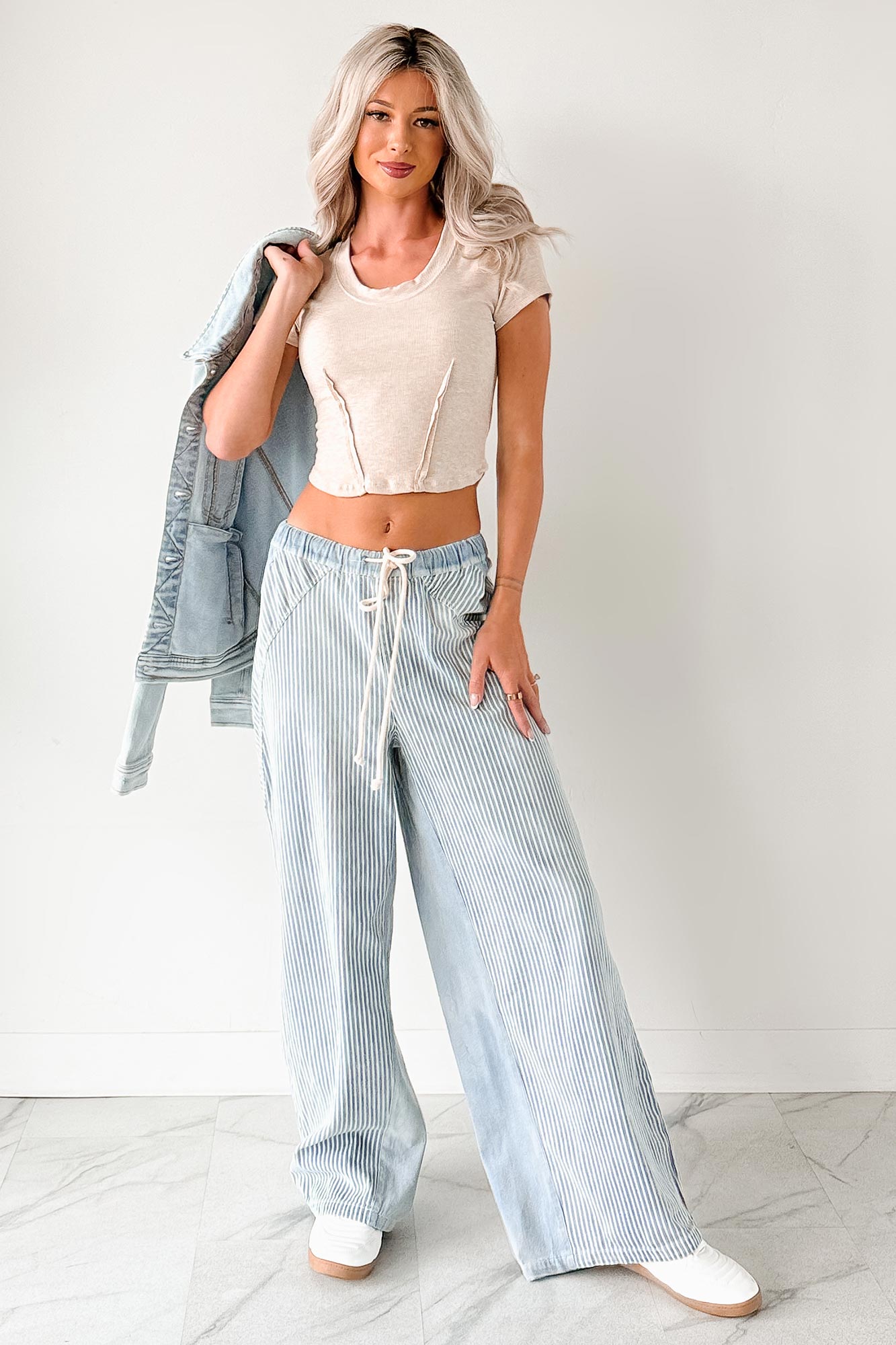Franklin Striped Drawstring Wide Leg Jeans (Denim) · NanaMacs