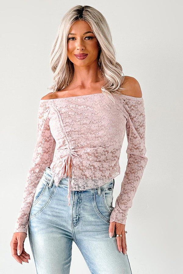 Up To Standard Ruched Lace Asymmetric Top (Blush) - NanaMacs
