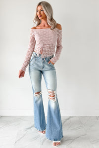 Up To Standard Ruched Lace Asymmetric Top (Blush) - NanaMacs