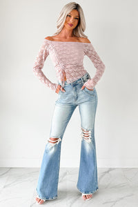 Up To Standard Ruched Lace Asymmetric Top (Blush) - NanaMacs