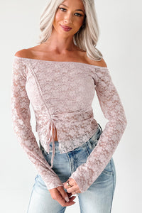Up To Standard Ruched Lace Asymmetric Top (Blush) - NanaMacs