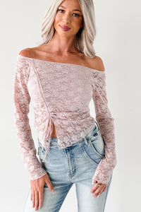 Up To Standard Ruched Lace Asymmetric Top (Blush) - NanaMacs
