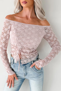 Up To Standard Ruched Lace Asymmetric Top (Blush) - NanaMacs