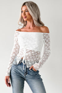 Up To Standard Ruched Lace Asymmetric Top (Ivory) - NanaMacs