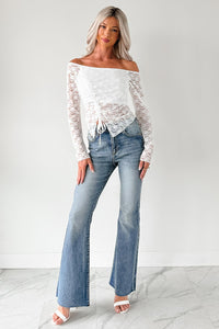 Up To Standard Ruched Lace Asymmetric Top (Ivory) - NanaMacs