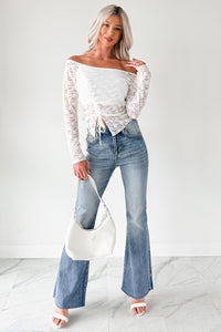 Up To Standard Ruched Lace Asymmetric Top (Ivory) - NanaMacs