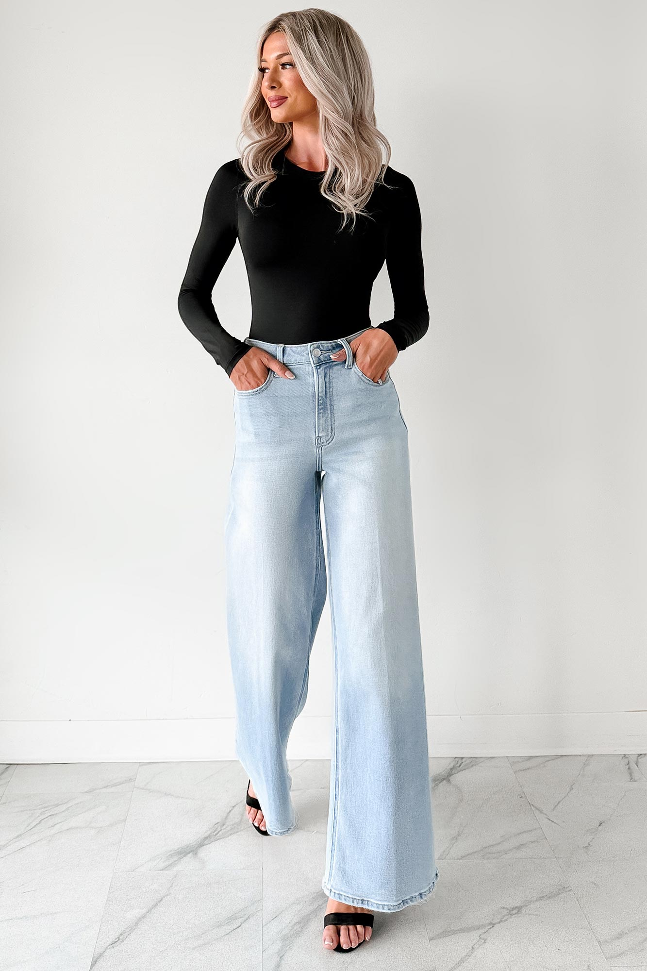 Geneva High Rise Wide Leg Cello Jeans (Light) - NanaMacs