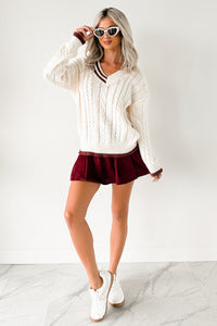 Woven Stories Cable Knit V Neck Sweater (Cream) - NanaMacs