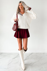 Woven Stories Cable Knit V Neck Sweater (Cream) - NanaMacs