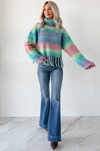 Life In Color Ombre Stripe Tassel Sweater (Sage Rainbow) - NanaMacs