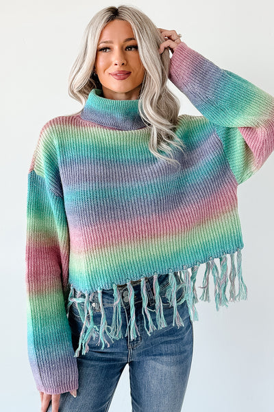 Life In Color Ombre Stripe Tassel Sweater (Sage Rainbow) - NanaMacs
