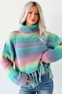 Life In Color Ombre Stripe Tassel Sweater (Sage Rainbow) - NanaMacs