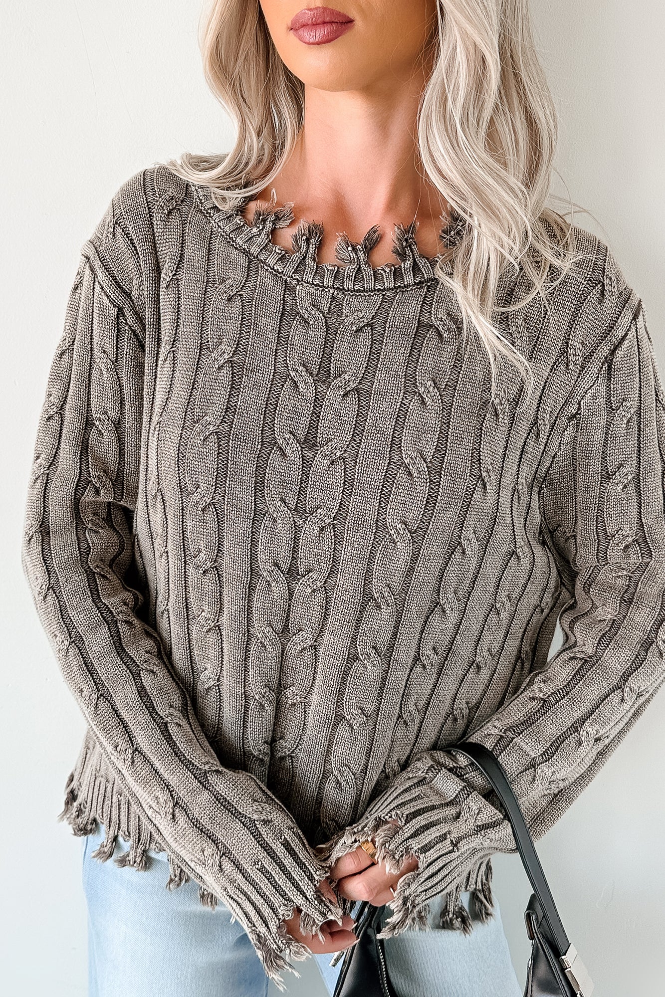 Unwritten Future Cable Knit Fringe Zenana Sweater (Brown) - NanaMacs