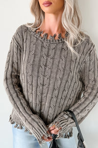 Unwritten Future Cable Knit Fringe Zenana Sweater (Brown) - NanaMacs