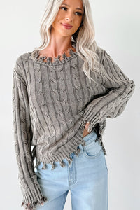 Unwritten Future Cable Knit Fringe Zenana Sweater (Brown) - NanaMacs