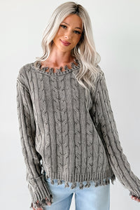 Unwritten Future Cable Knit Fringe Zenana Sweater (Brown) - NanaMacs