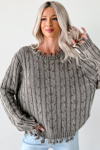 Unwritten Future Cable Knit Fringe Zenana Sweater (Brown) - NanaMacs