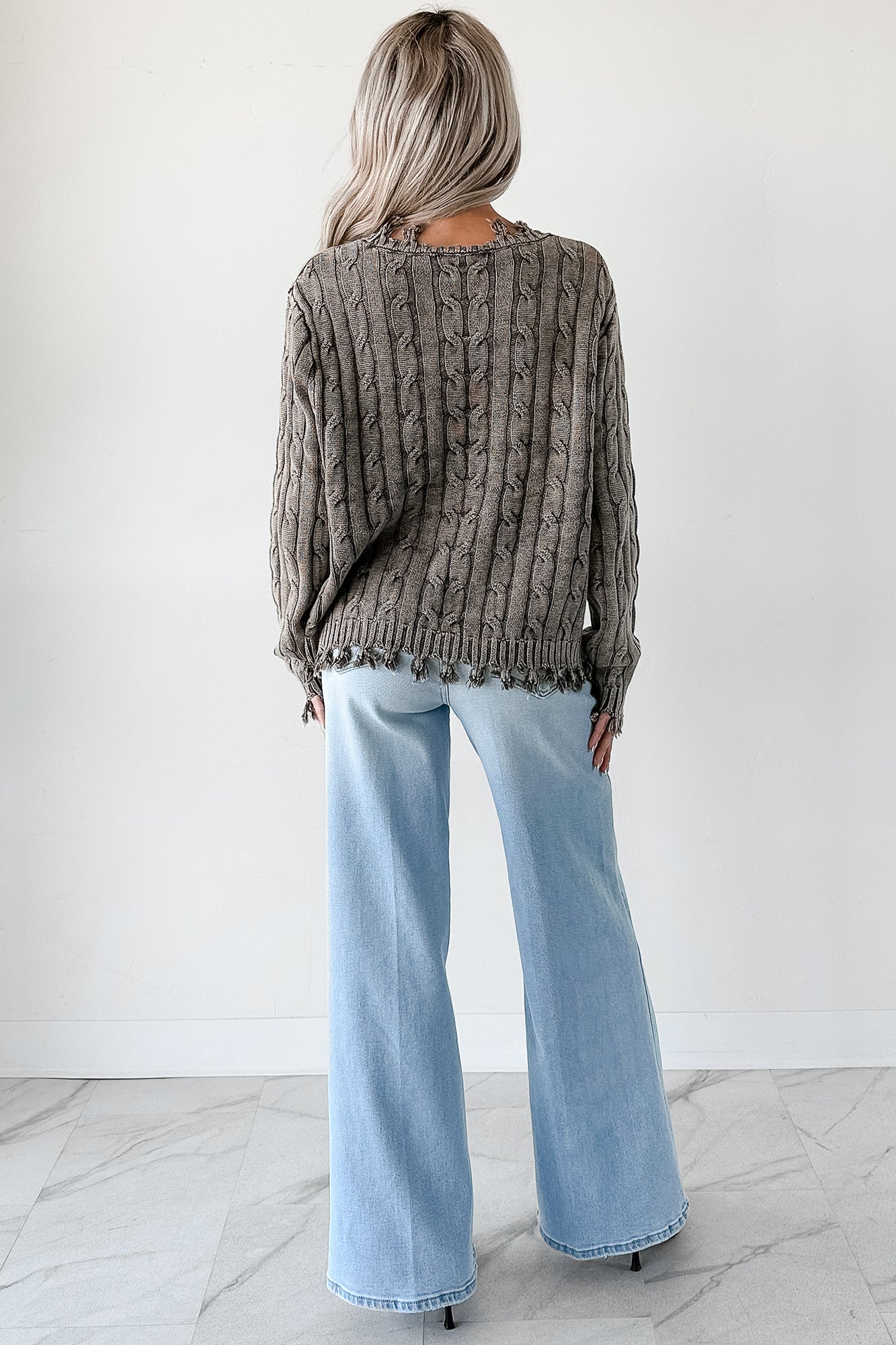 Unwritten Future Cable Knit Fringe Zenana Sweater (Brown) - NanaMacs