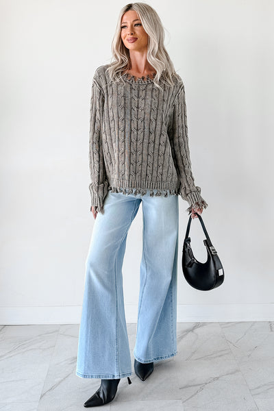 Unwritten Future Cable Knit Fringe Zenana Sweater (Brown) - NanaMacs