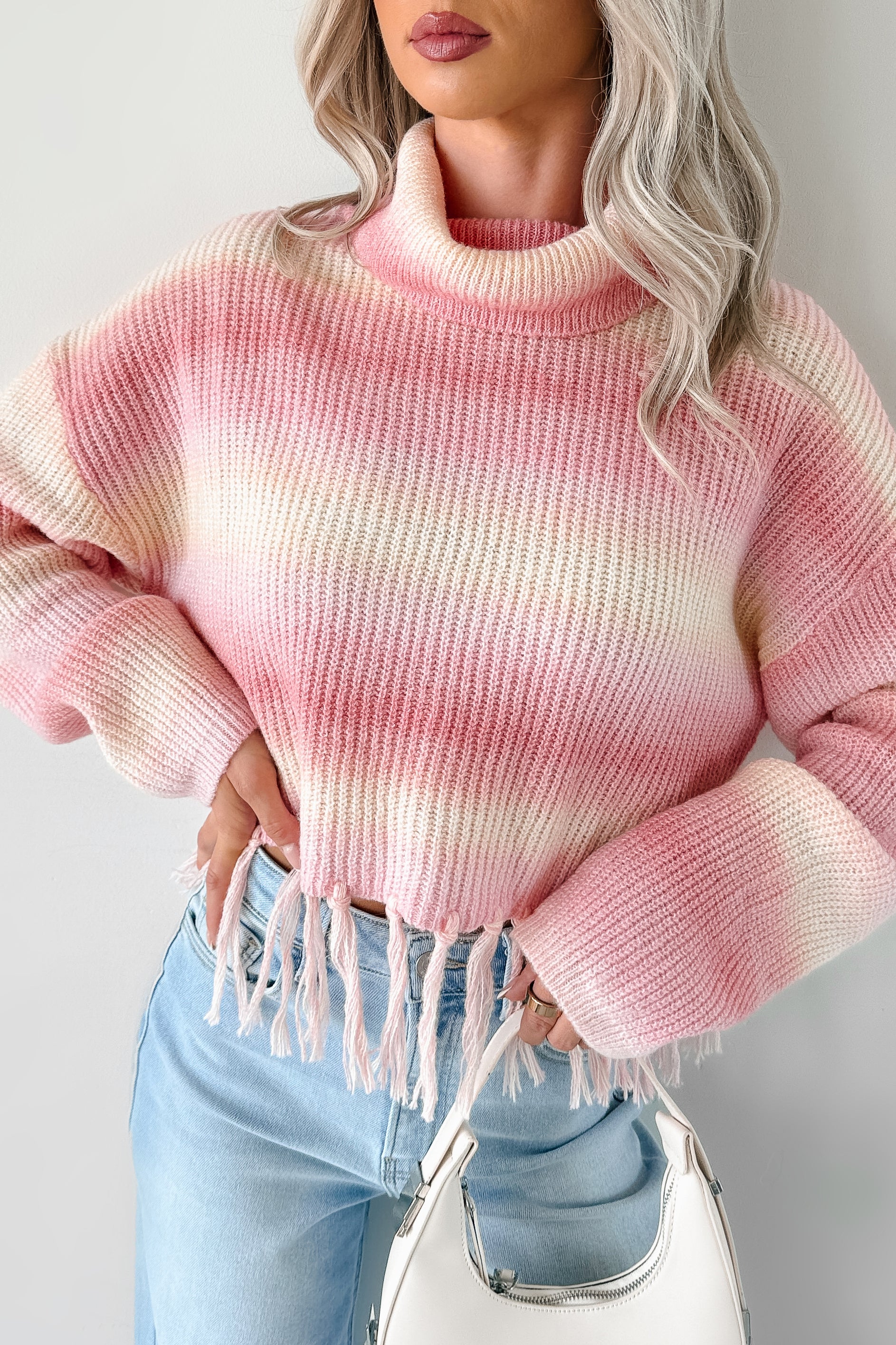 Life In Color Ombre Stripe Tassel Sweater (Pastel Peach) - NanaMacs