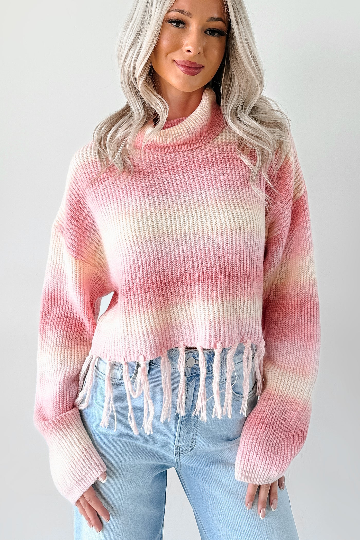 Life In Color Ombre Stripe Tassel Sweater (Pastel Peach) - NanaMacs