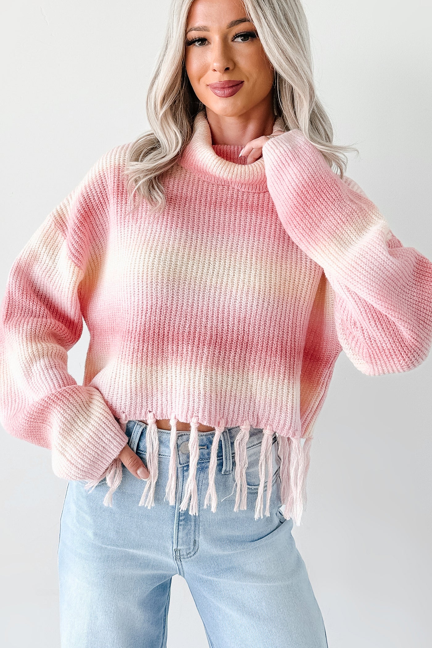 Life In Color Ombre Stripe Tassel Sweater (Pastel Peach) - NanaMacs