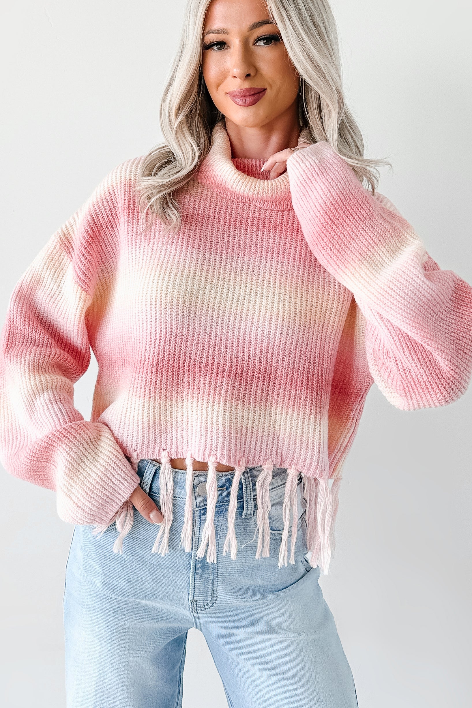 Life In Color Ombre Stripe Tassel Sweater (Pastel Peach) - NanaMacs