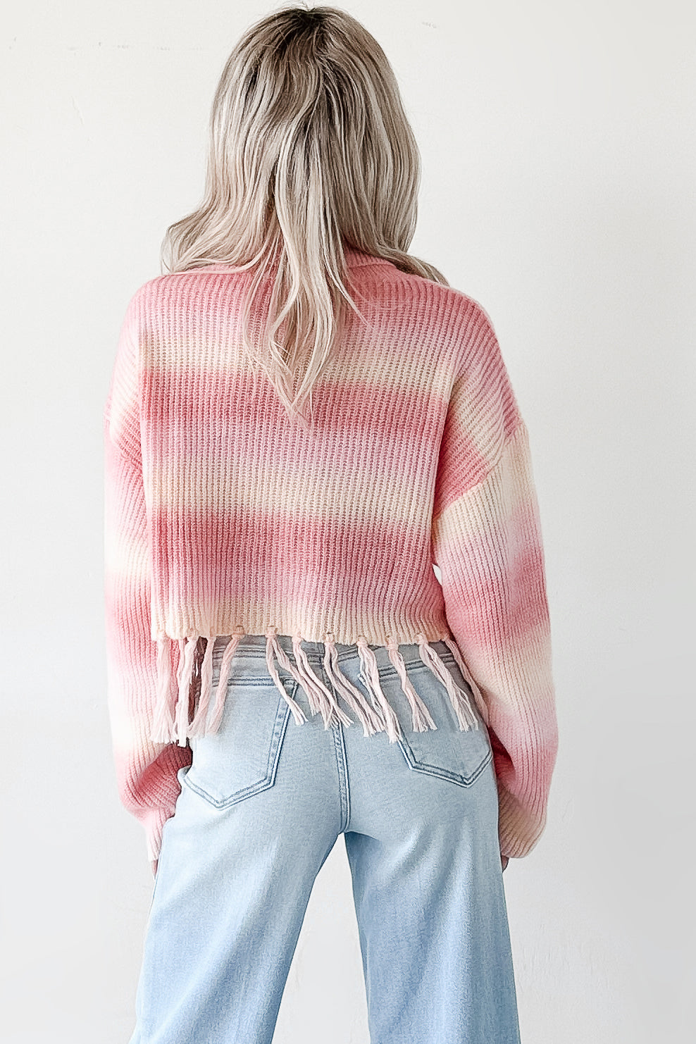 Life In Color Ombre Stripe Tassel Sweater (Pastel Peach) - NanaMacs