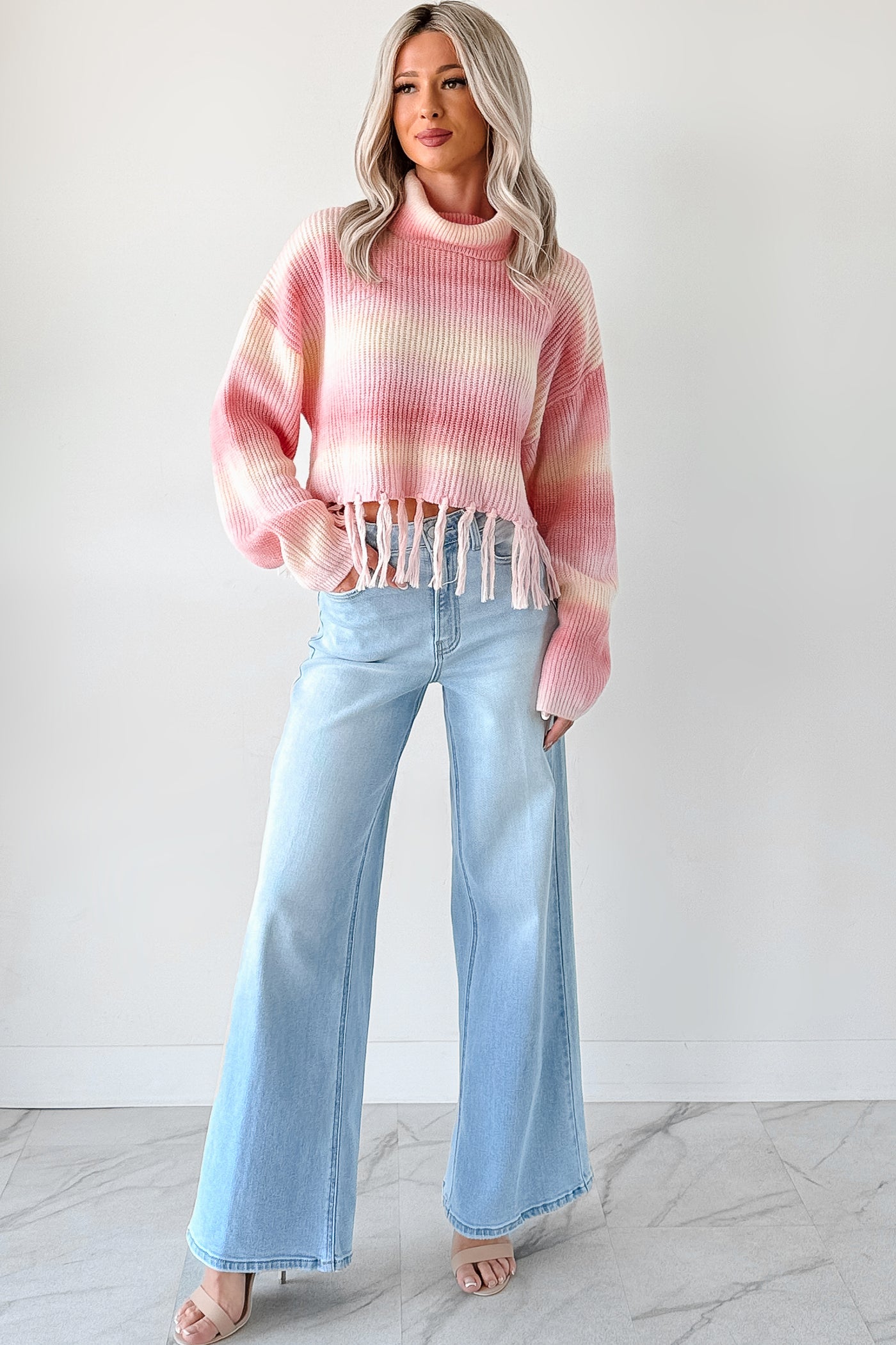 Life In Color Ombre Stripe Tassel Sweater (Pastel Peach) - NanaMacs