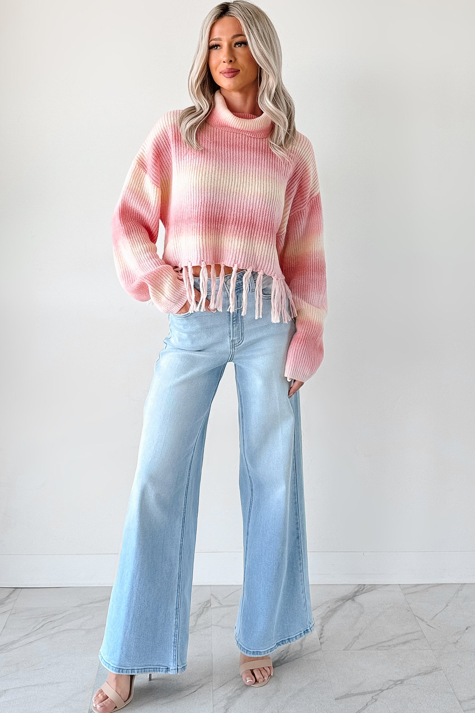 Life In Color Ombre Stripe Tassel Sweater (Pastel Peach) - NanaMacs