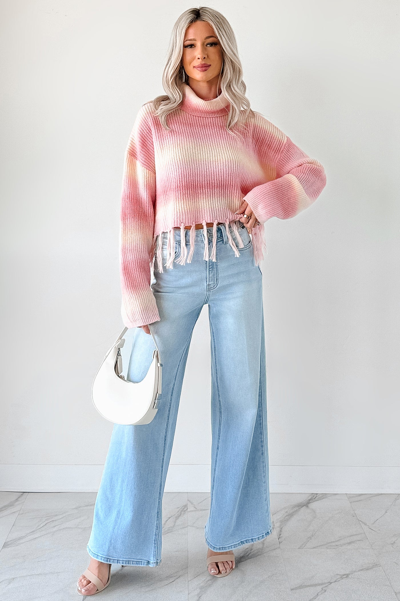Life In Color Ombre Stripe Tassel Sweater (Pastel Peach) - NanaMacs