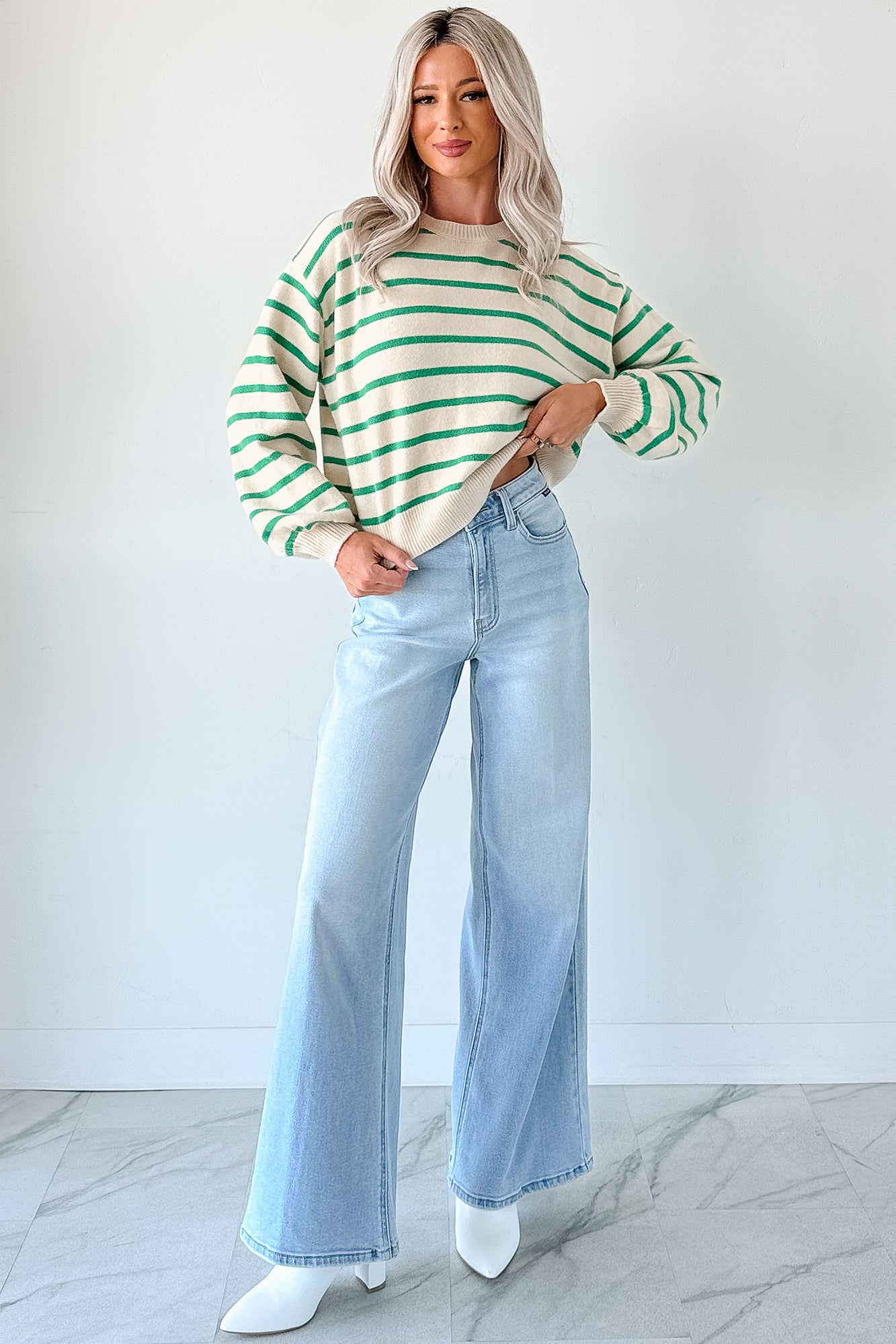 Morning Rituals Striped Button Detail Sweater (Green) - NanaMacs