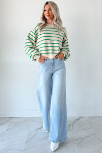 Morning Rituals Striped Button Detail Sweater (Green) - NanaMacs