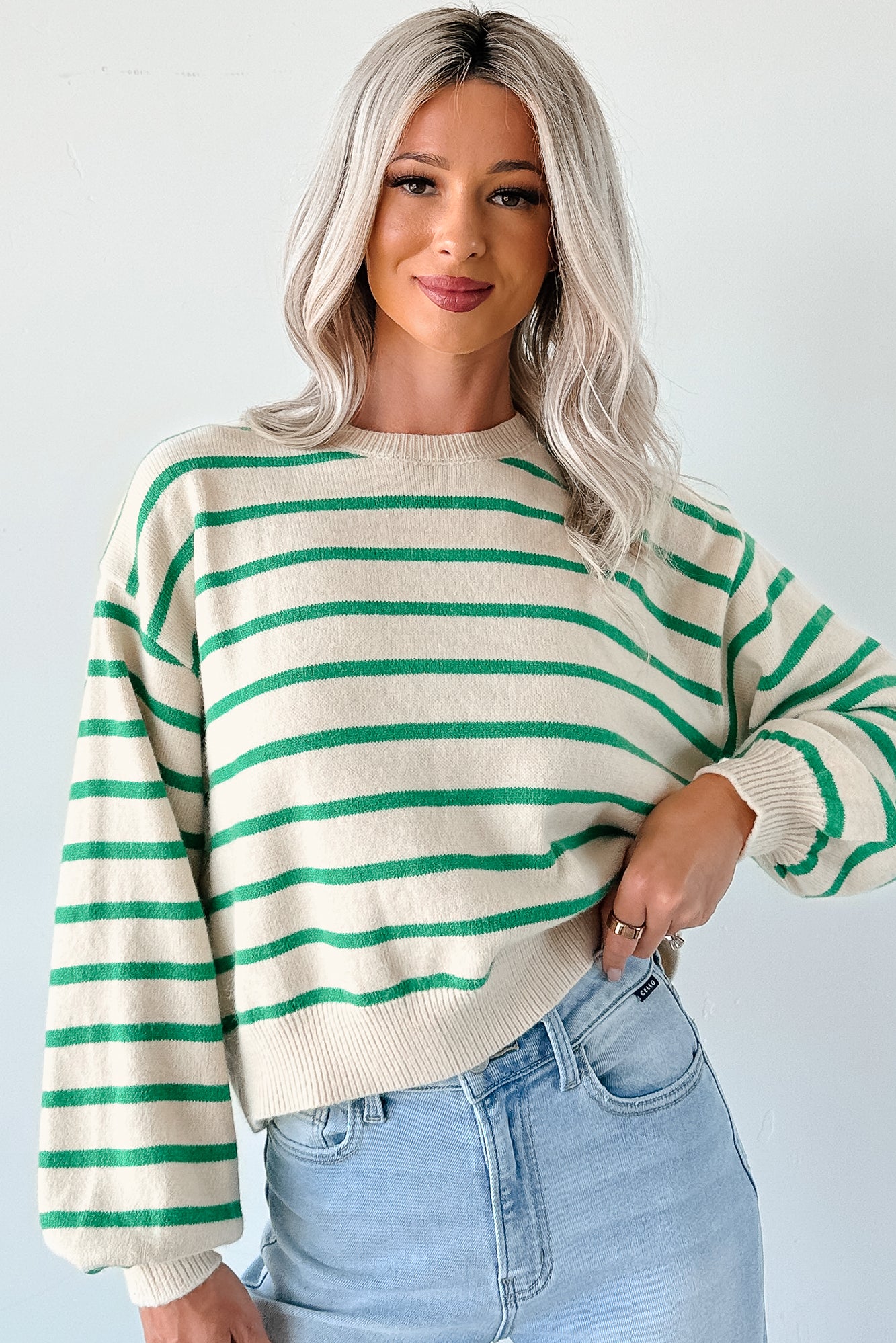 Morning Rituals Striped Button Detail Sweater (Green) - NanaMacs