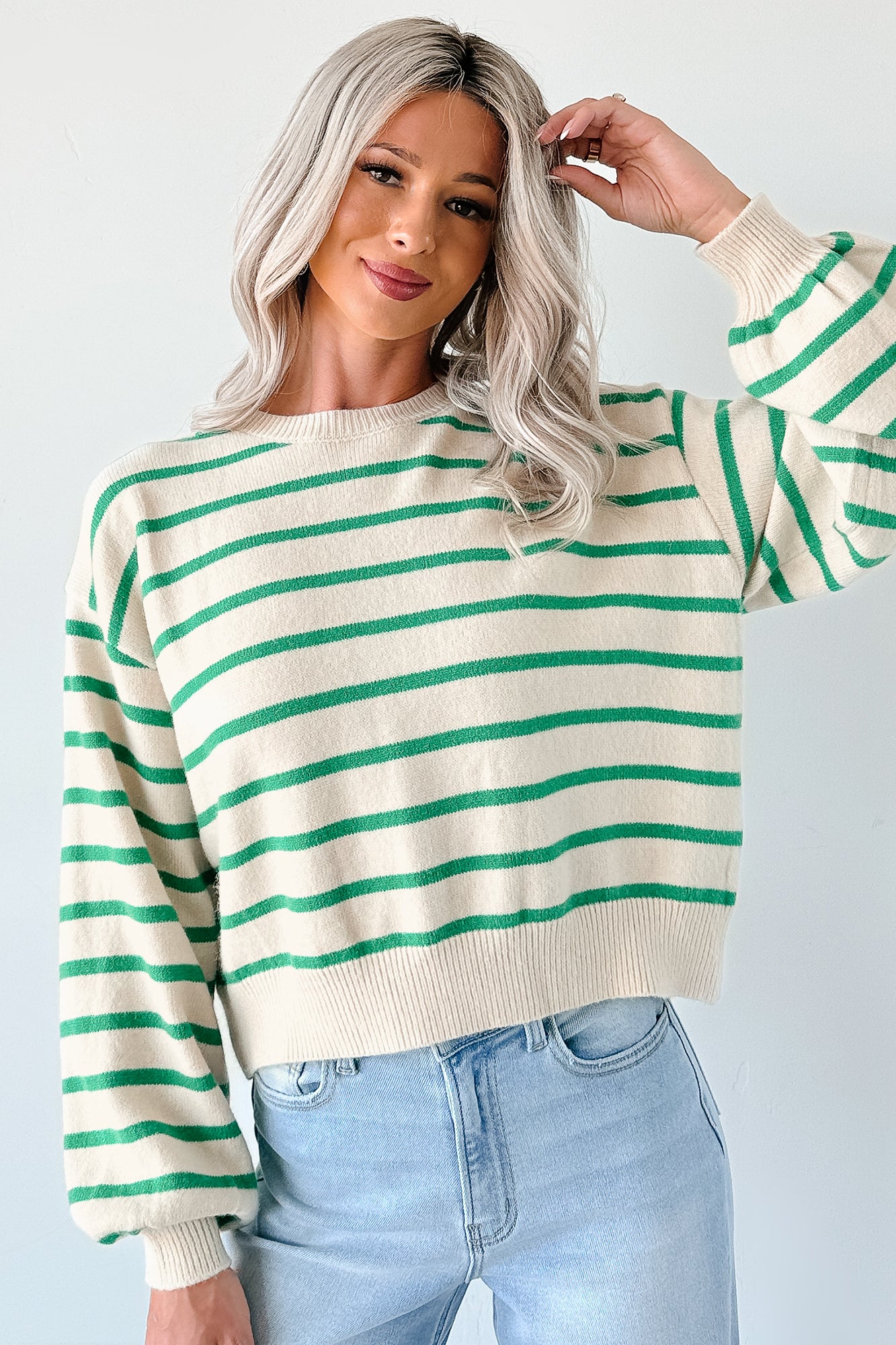Morning Rituals Striped Button Detail Sweater (Green) - NanaMacs