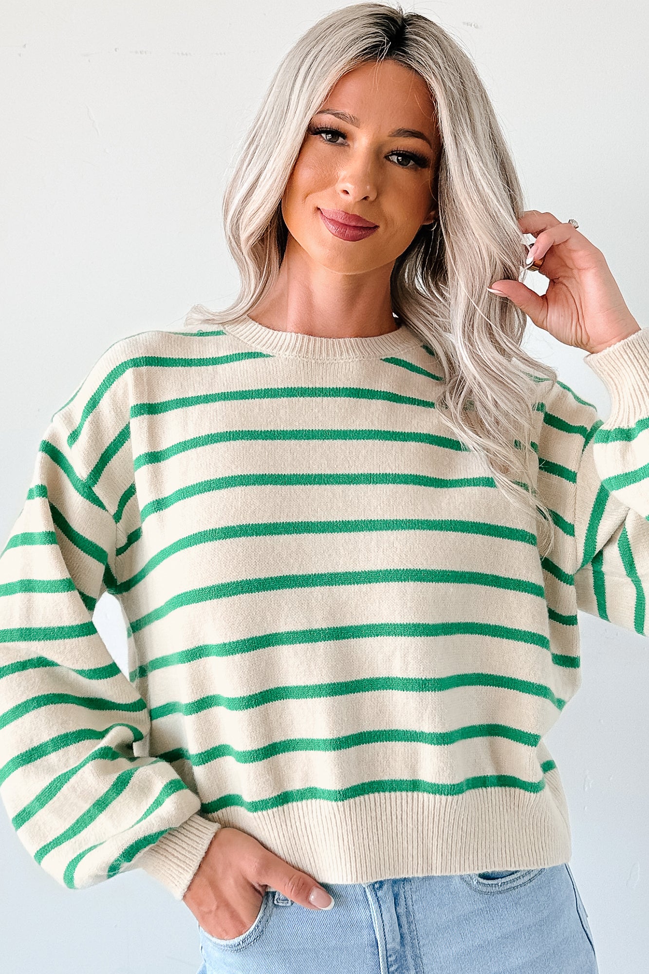 Morning Rituals Striped Button Detail Sweater (Green) - NanaMacs
