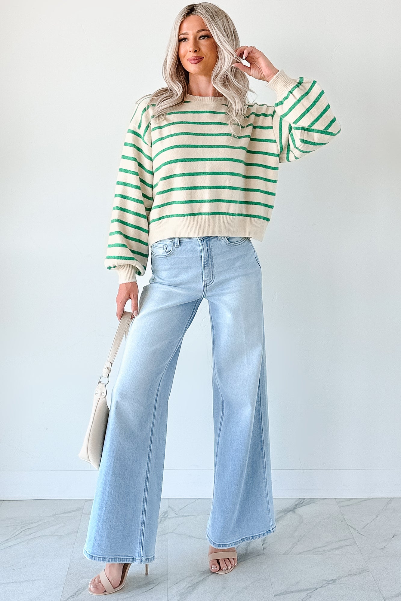 Morning Rituals Striped Button Detail Sweater (Green) - NanaMacs