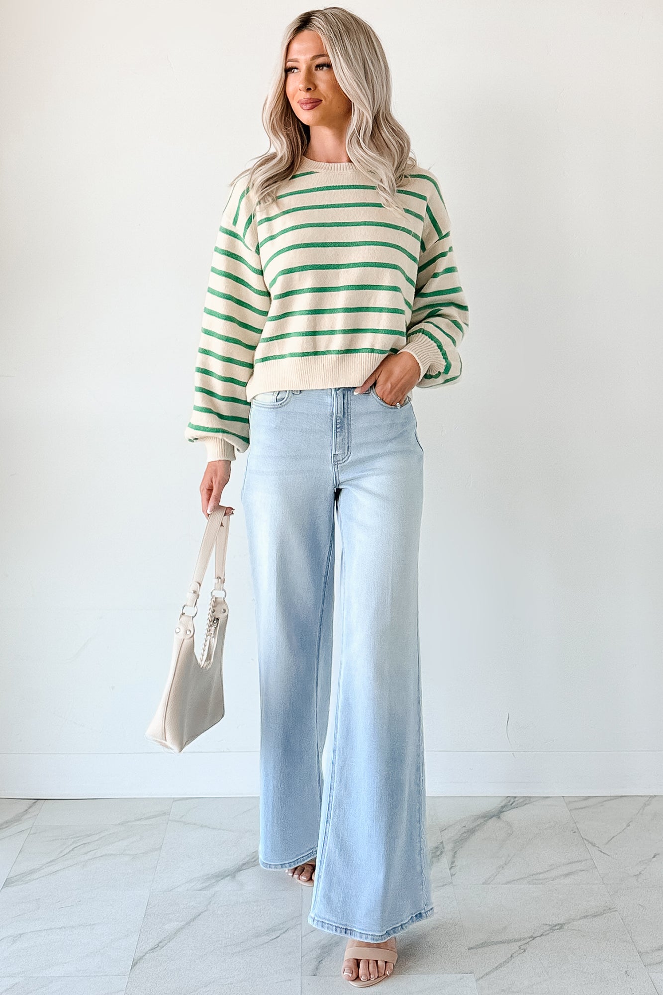 Morning Rituals Striped Button Detail Sweater (Green) - NanaMacs