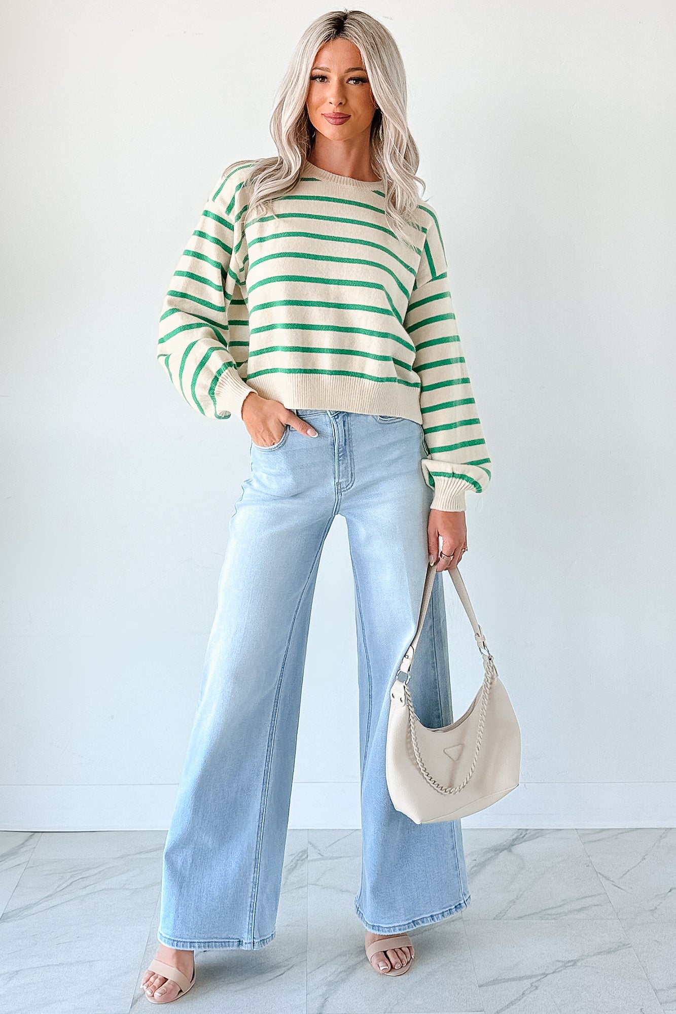 Morning Rituals Striped Button Detail Sweater (Green) - NanaMacs