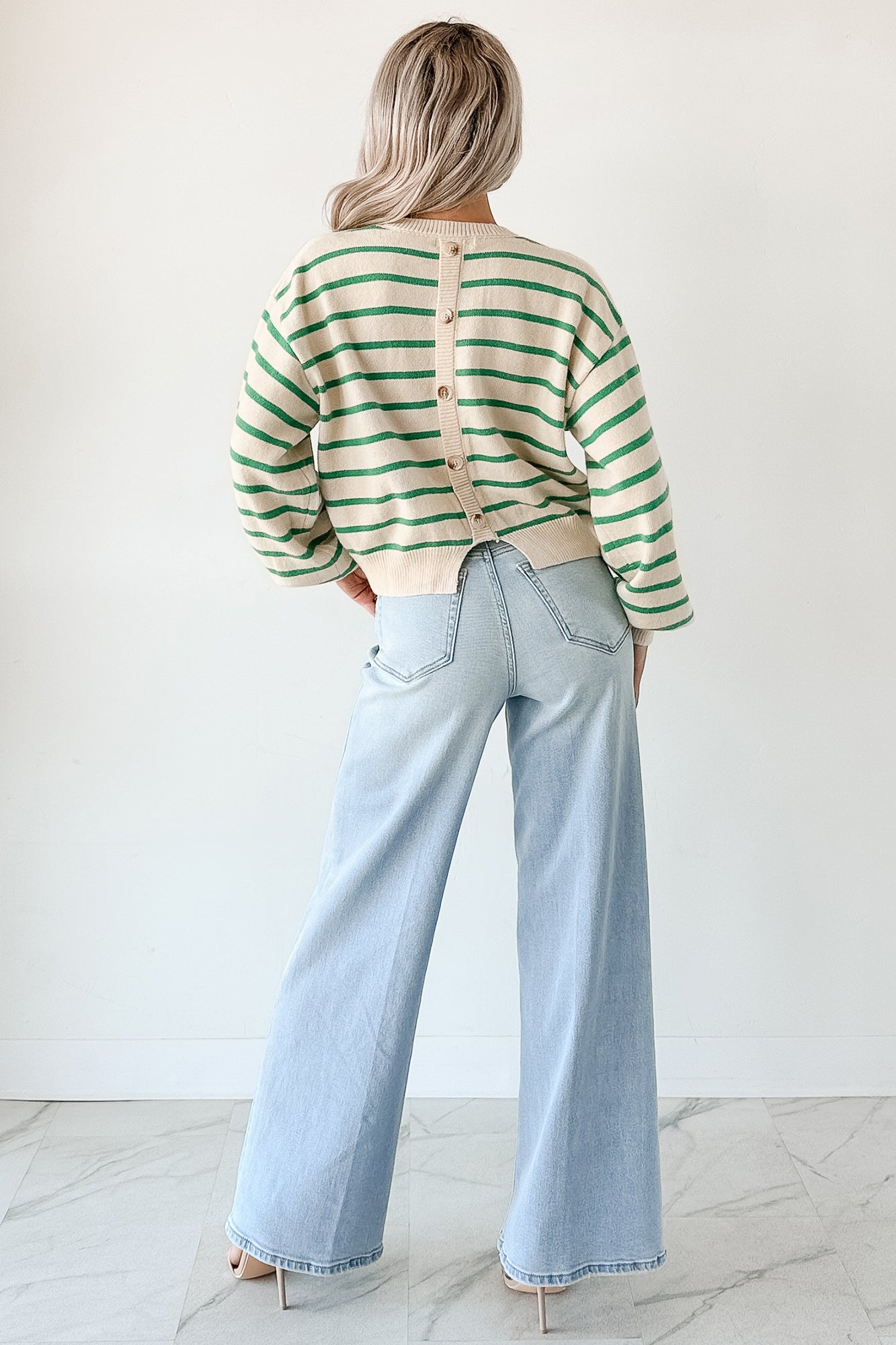 Morning Rituals Striped Button Detail Sweater (Green) - NanaMacs